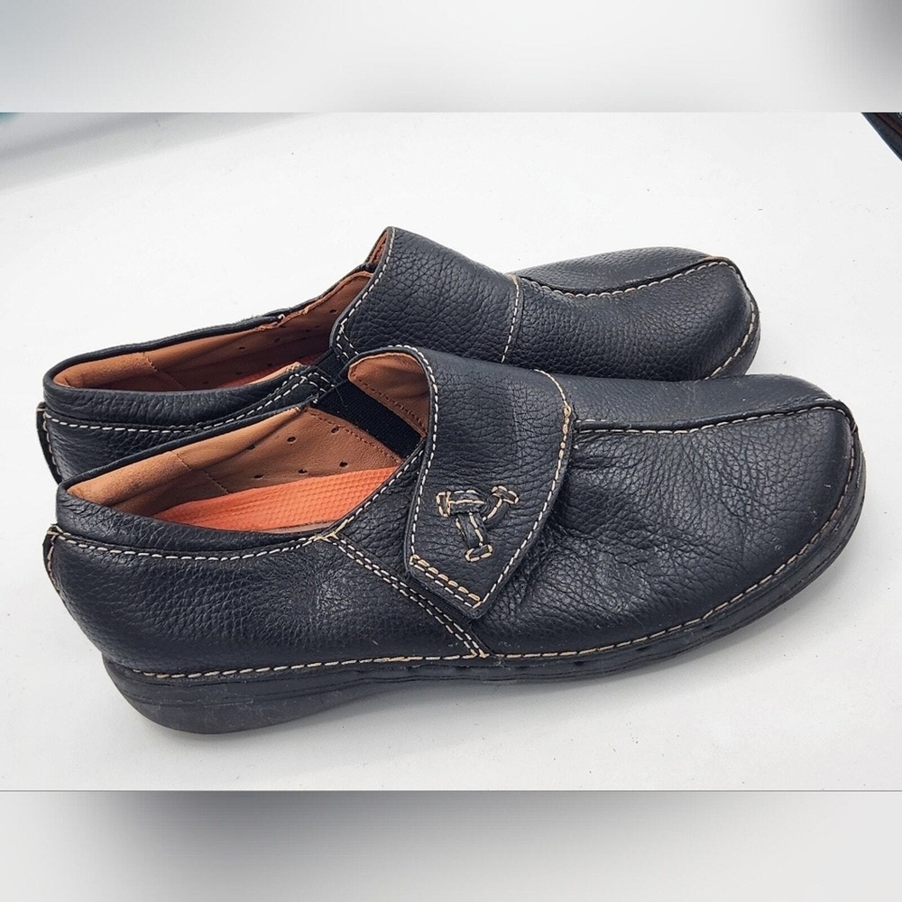 Clarks Black Leather Slip On Loafers Comfort Casual Shoes Size 8‎